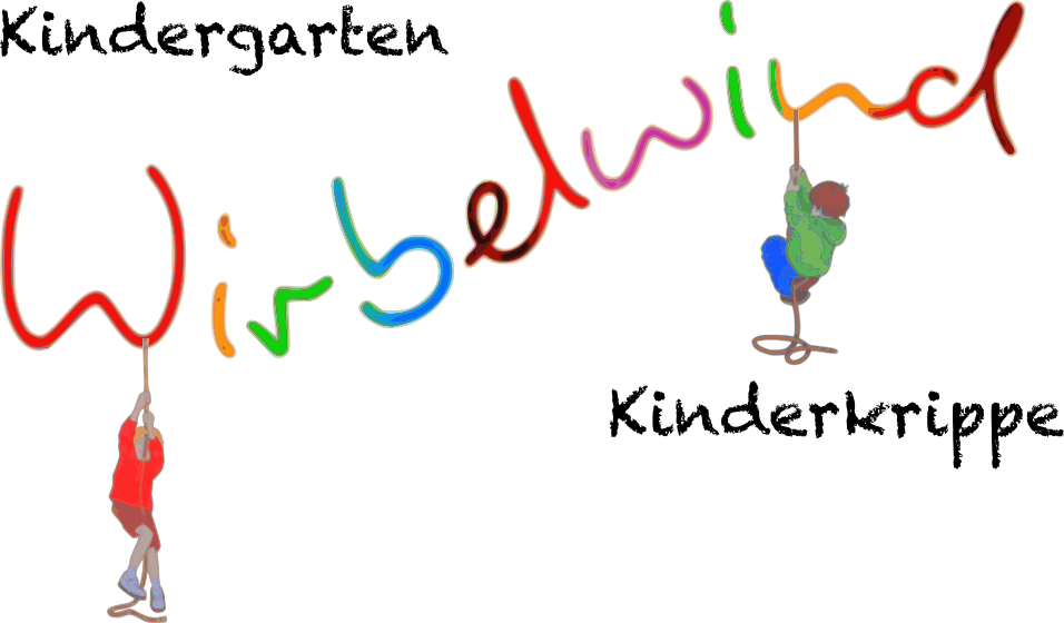 Das Logo der Kita Wirbelwind zeigt einen bunten Schriftzug, mit Kinder